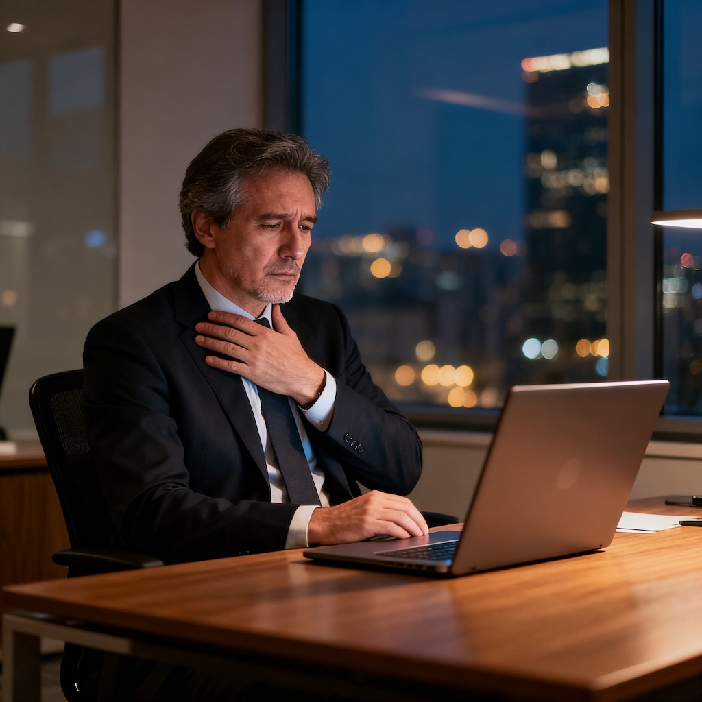 Psychosomatik bei Führungskräften – erschöpfter Manager im Büro